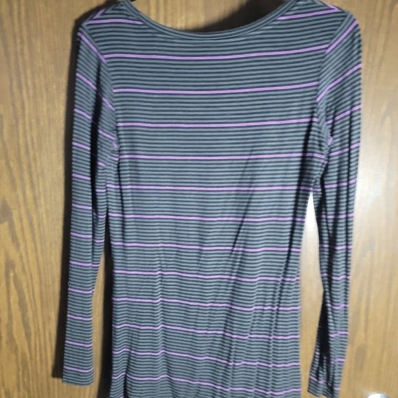 Willow Bay Black Grey Lavender Stipes Long Sleeve Pullover Size Small - Picture 3 of 5